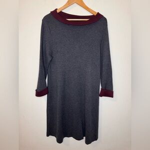 Adrienne Vittadini Gray/Maroon Sweater Dress Boatneck